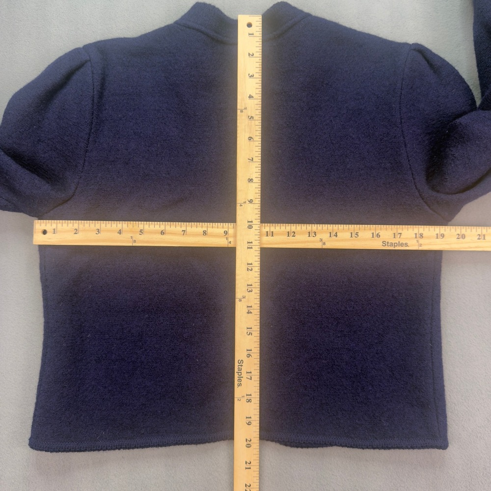 Deans of Scotland Navy Blue Wool Cardigan Sweater Size Large Puff Sleeve Vintage - Picture 9 of 10